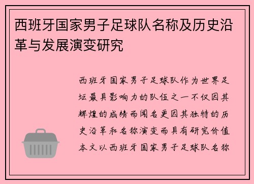 西班牙国家男子足球队名称及历史沿革与发展演变研究